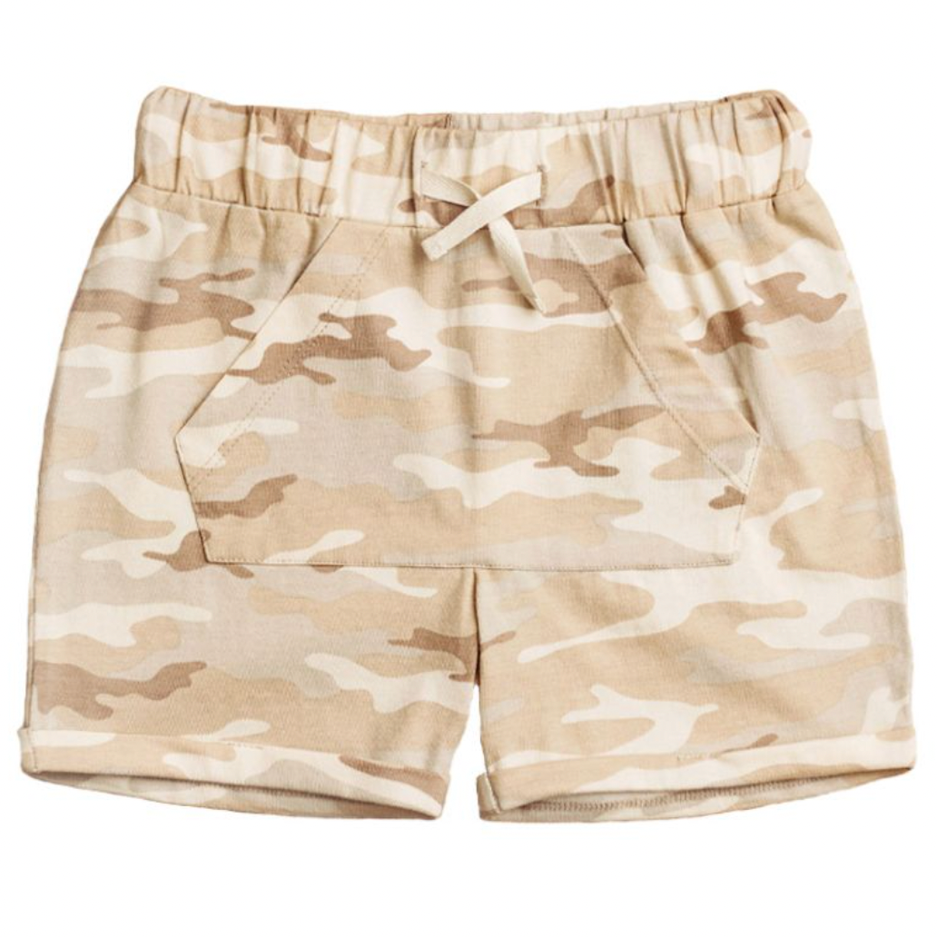 City Mouse kangaroo pocket shorts in camo