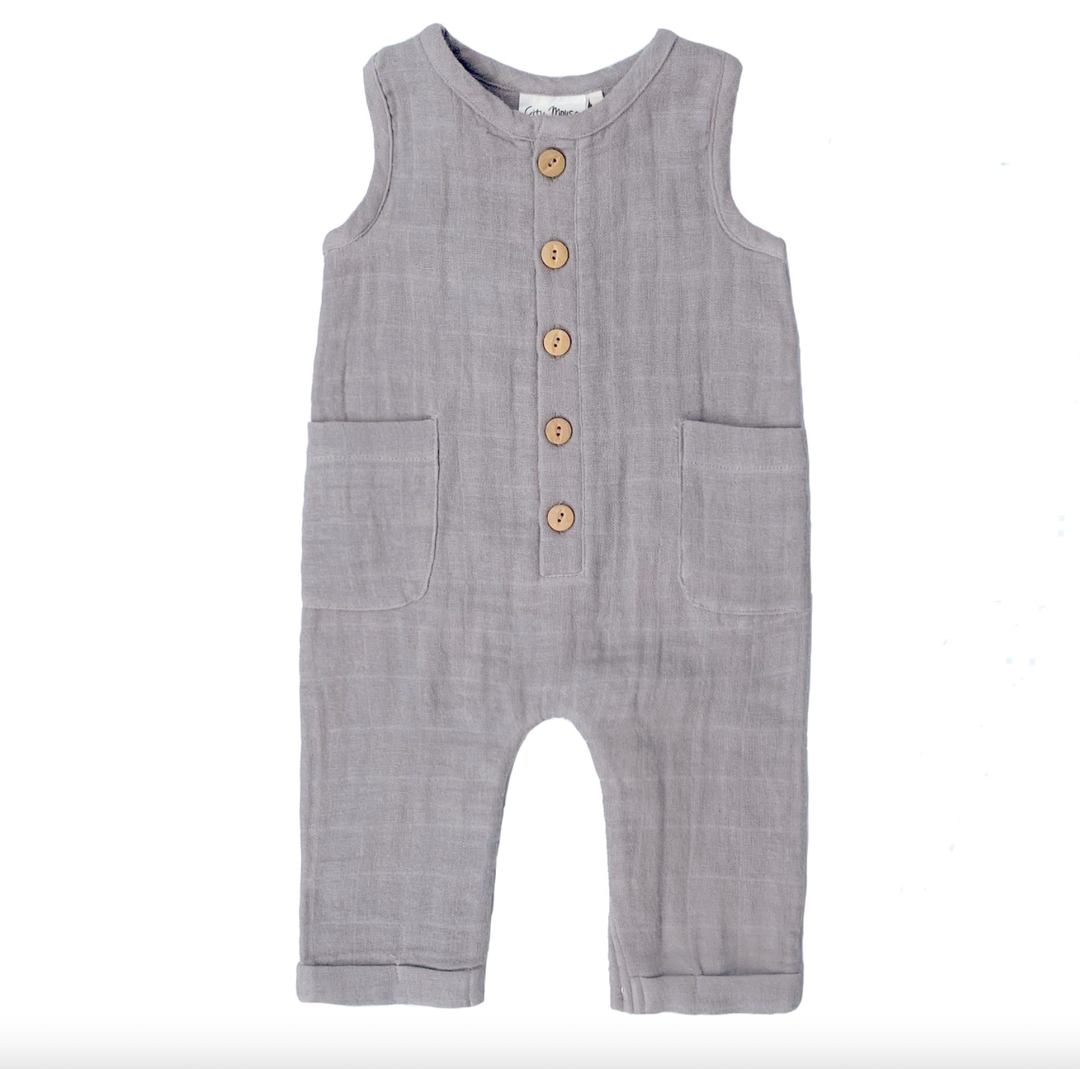 City Mouse - Muslin Tank Long Romper in Silver