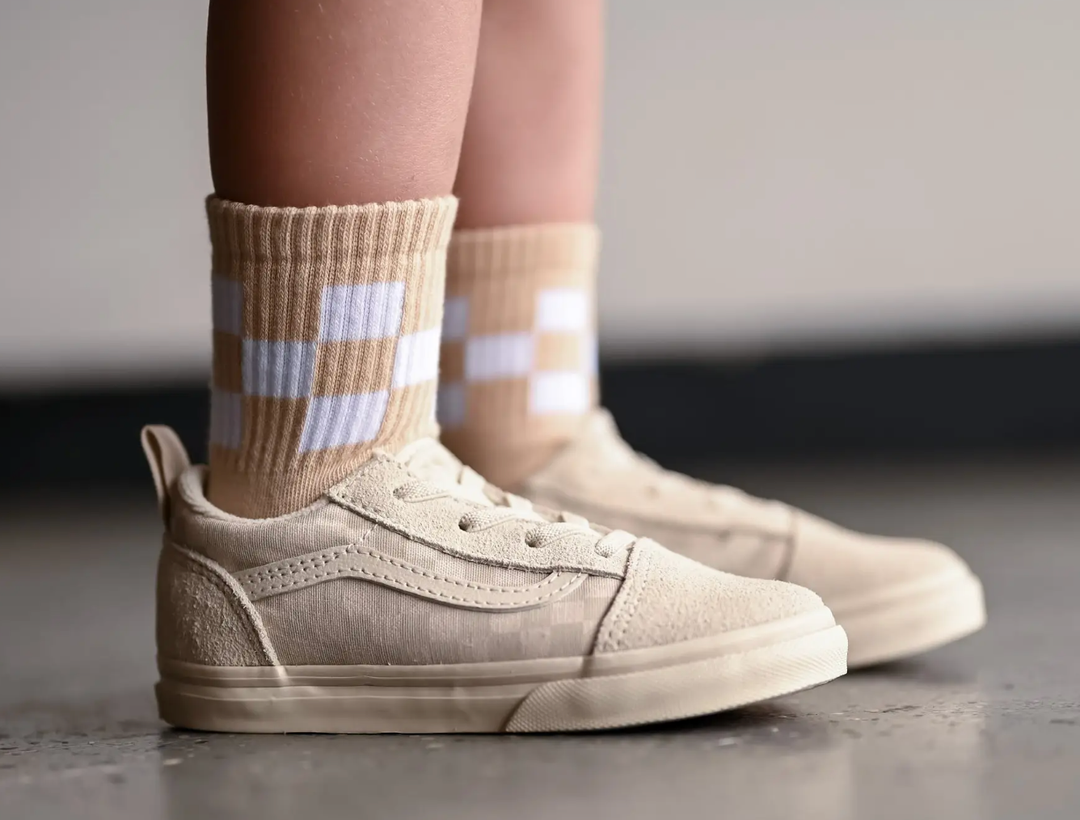 Kickin It Up Socks - Nude and White Checkered