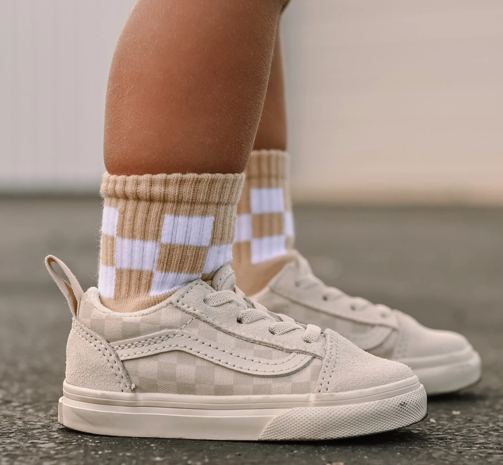 Kickin It Up Socks - Nude and White Checkered