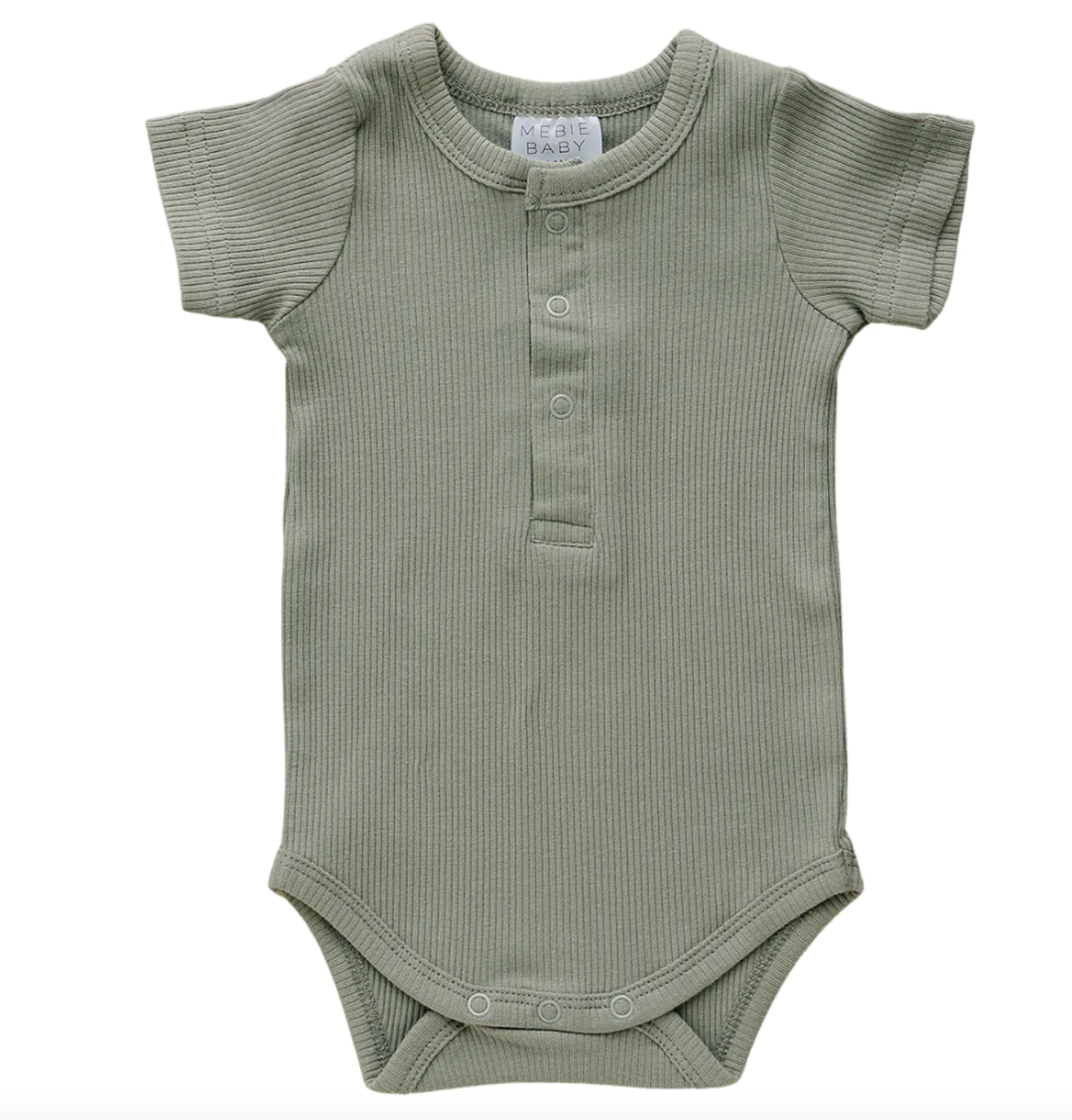 Mebie Baby - Organic Ribbed Henley Onesie in Green