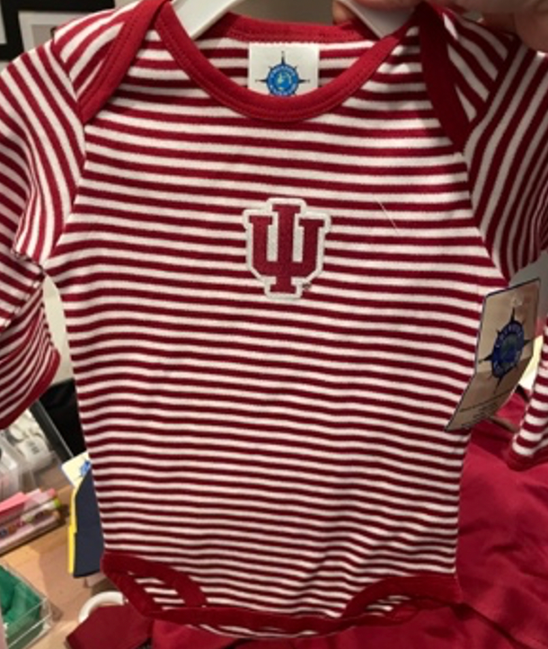 Indiana University Baby Striped LongSleeve Onesie in Crimson Roman