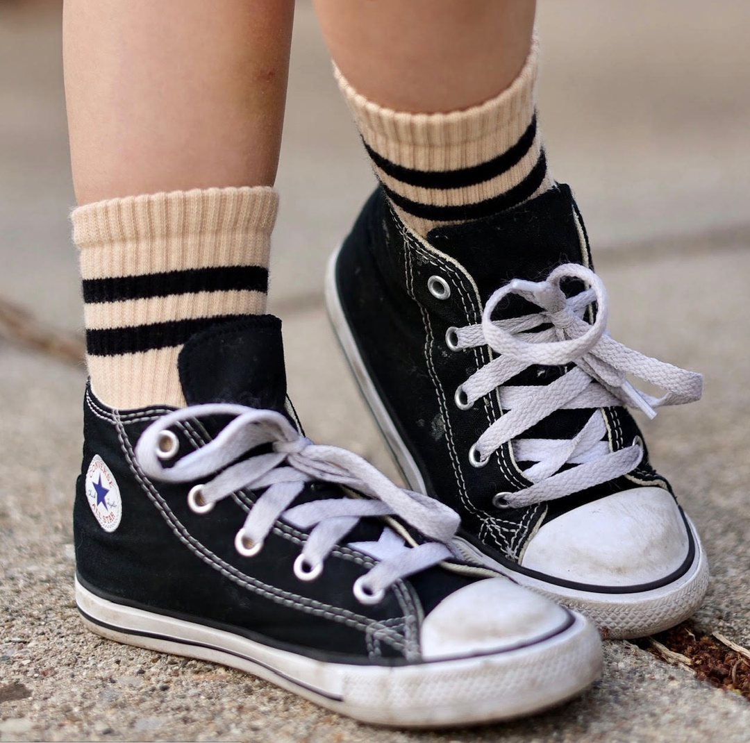 Kickin It Up Socks - Nude w/ Black Stripes