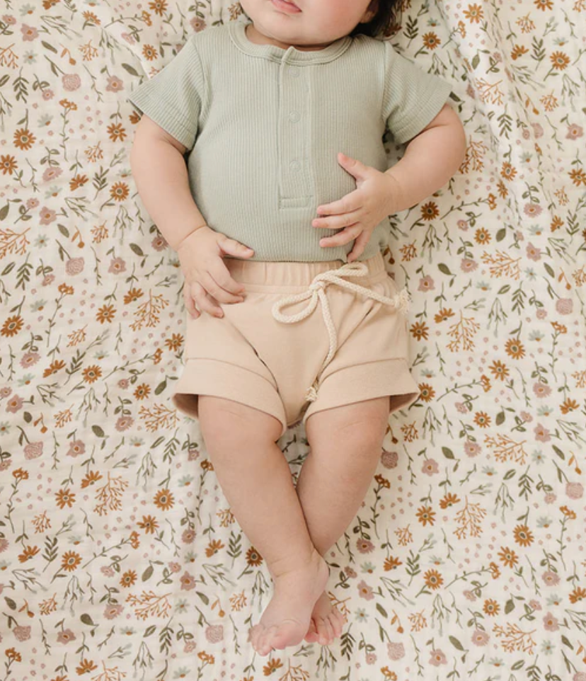 Mebie Baby - Organic Ribbed Henley Onesie in Sage (3-6mo and 6-12mo)