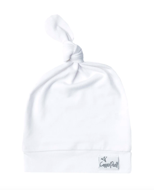 Copper Pearl Newborn Top Knot Hat in Dove White Roman & Leo Roman