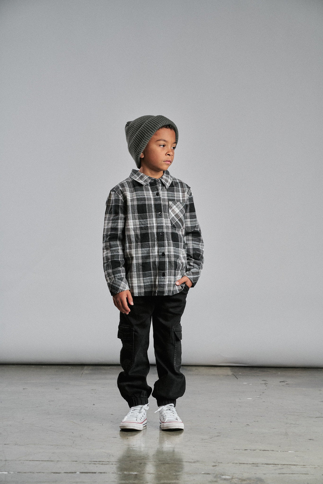 Little Bipsy - Boys Plaid Button Up Shirt in Black/White (4-5 and 5-6)