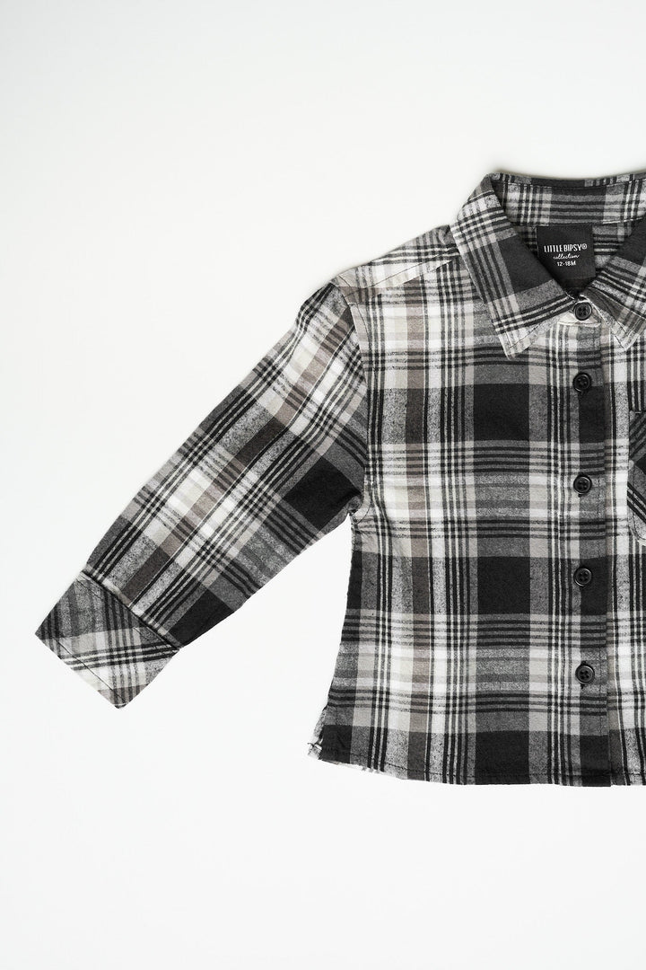 Little Bipsy - Boys Plaid Button Up Shirt in Black/White (4-5 and 5-6)