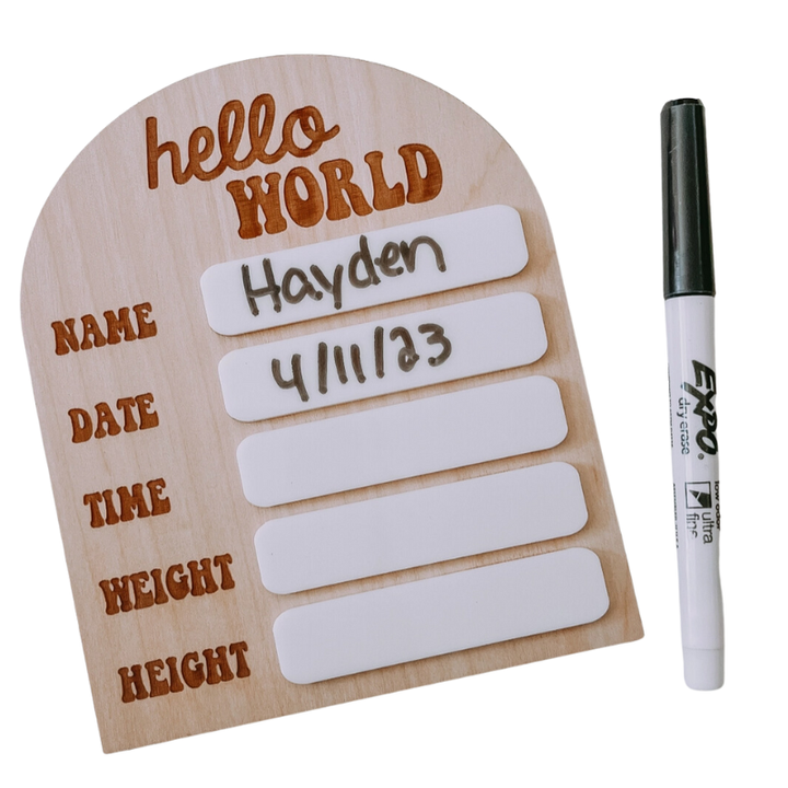 Sugar Koated Designs - Hello World Birth Announcement Wood Sign