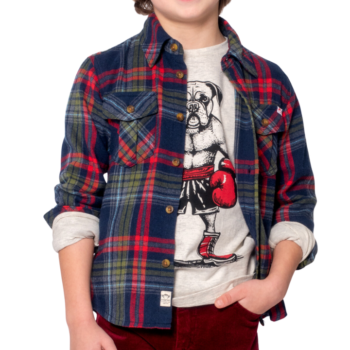 Appaman - Boys Flannel Shirt in Navy/Cranberry Plaid