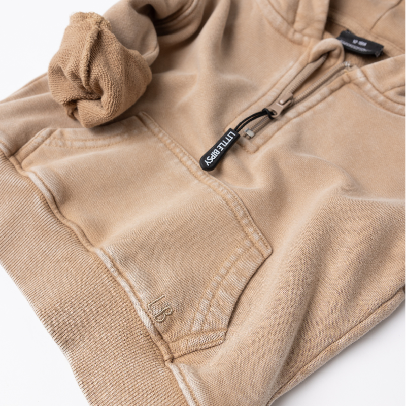 Little Bipsy - Quarter Zip Hoodie in Beige Wash