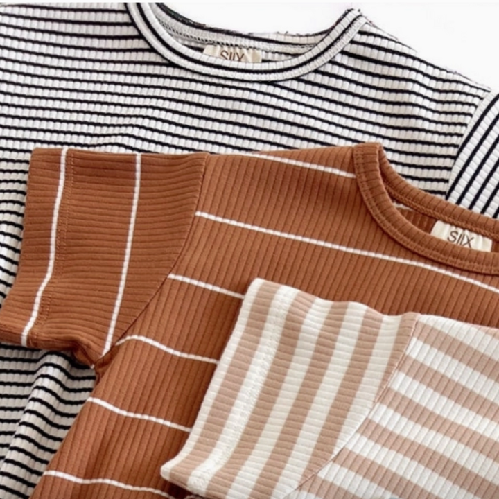 SIIX - Organic Ribbed T-Shirt Bubble in Tan Stripes