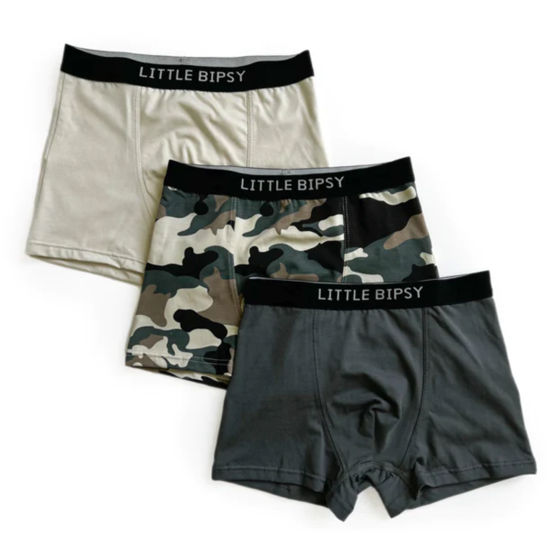 Little Bipsy boxer briefs in camo pewter and sand