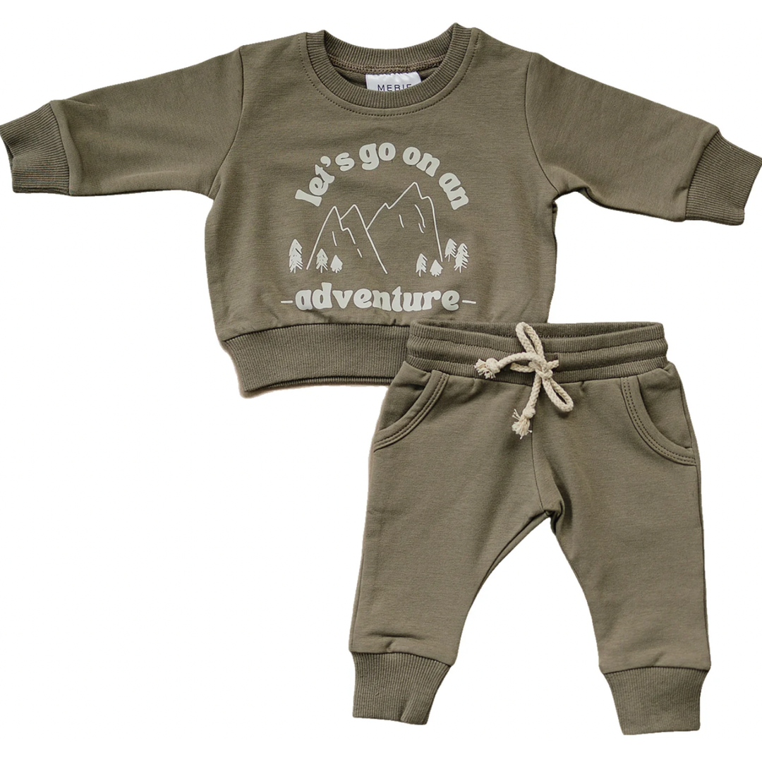 Mebie Baby - Adventure French Terry Two-Piece Set in Olive