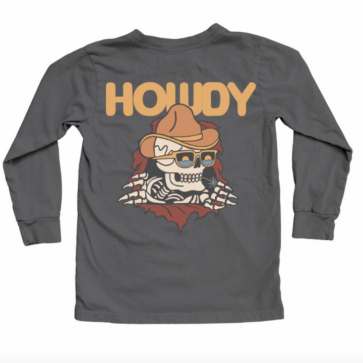 Tiny Whales - 'Howdy Partner' Front/Back Graphic LS Tee in Vintage Black