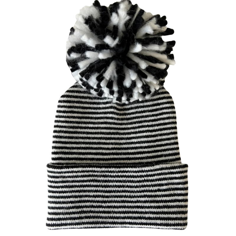 Baby's first winter hat black and white stripes