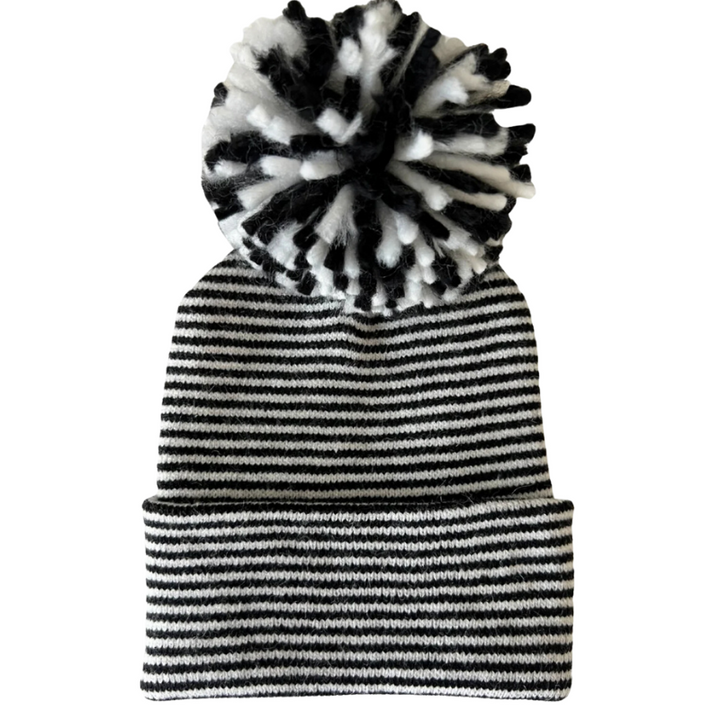 Baby's first winter hat black and white stripes