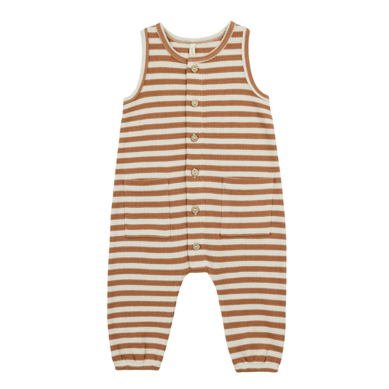 Quincy Mae - Waffle Jumpsuit in Clay Stripe