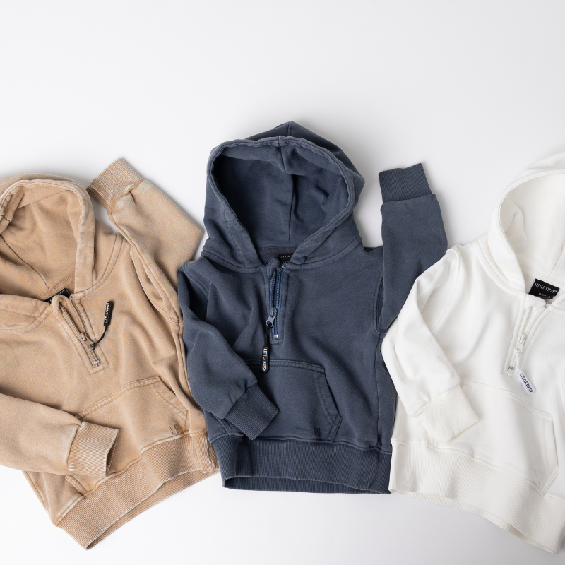 Little Bipsy - Quarter Zip Hoodie in Beige Wash