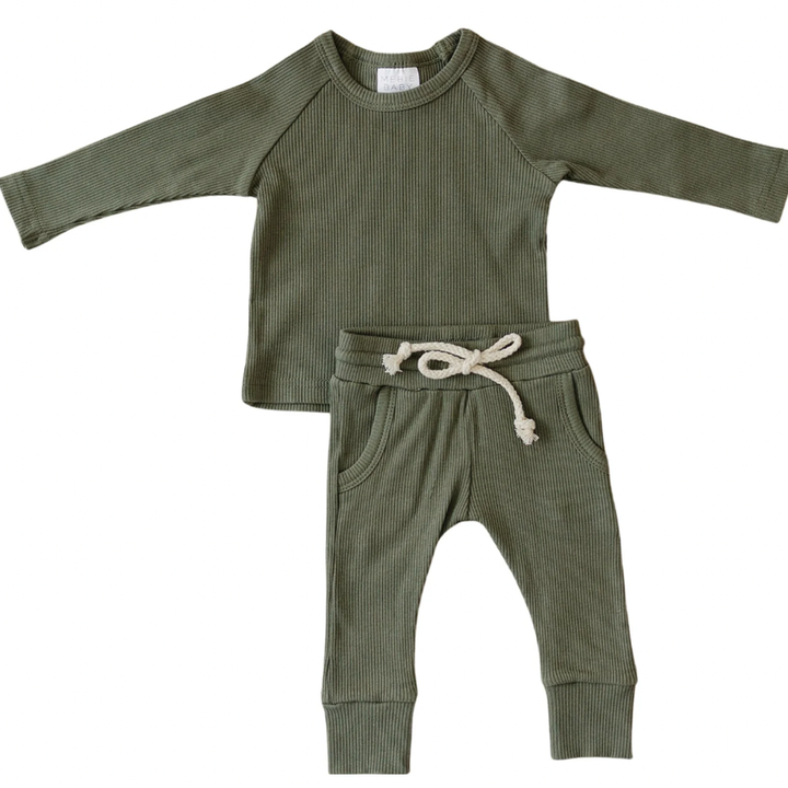 Mebie Baby - Organic Cotton Ribbed Two-piece Set in Winter Green