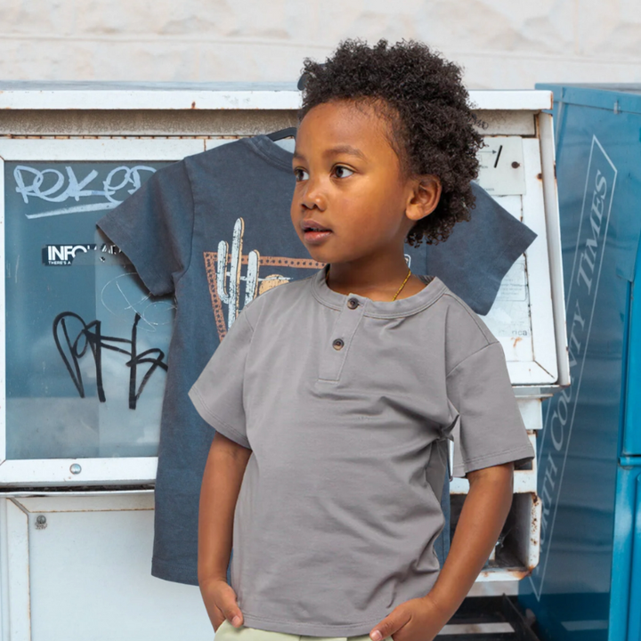 Little Bipsy - Jersey Henley Tee in Hazy Grey