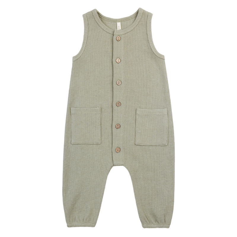 Quincy Mae - Waffle Jumpsuit in Sage (0-3mo and 18-24mo)
