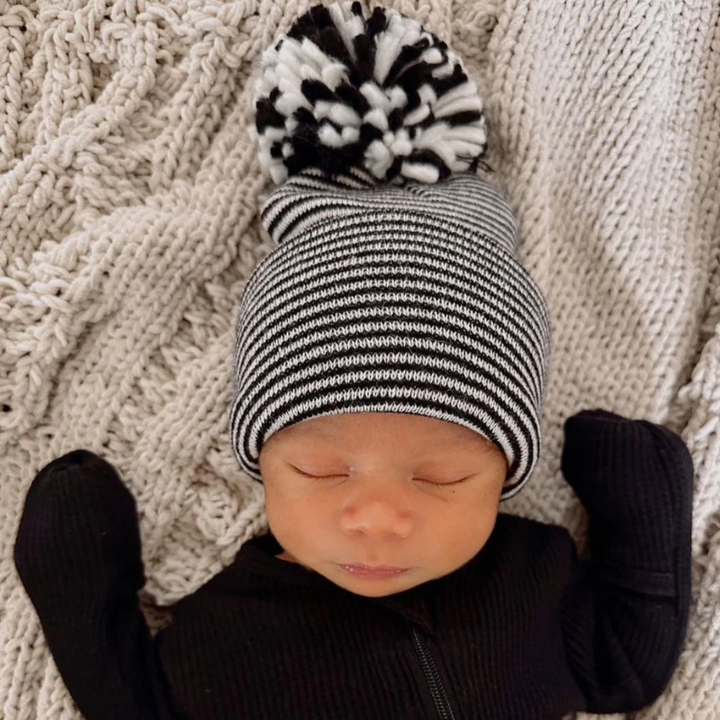 infant baby winter hat black and white stripe