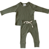 Mebie Baby - Organic Ribbed Henley Two-piece Set in Winter Green