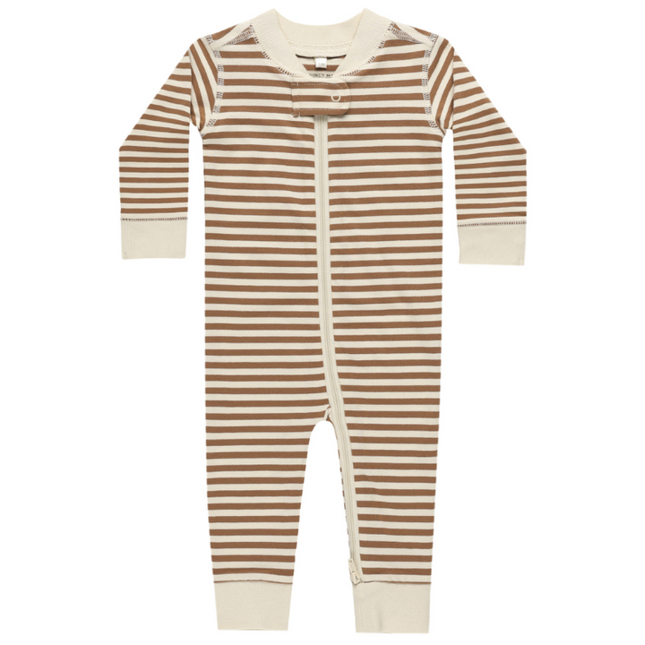 Quincy Mae - Zip Long Sleeve Striped Sleeper in Cinnamon