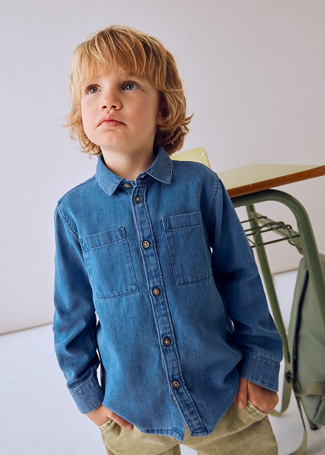 Mayoral - Long-Sleeved Soft Medium Denim Shirt