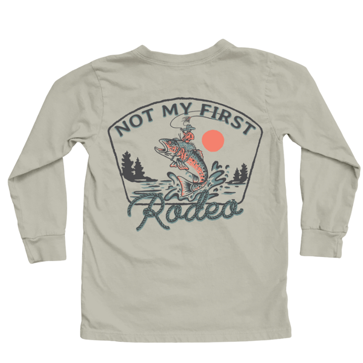 Tiny Whales - 'First Rodeo' LS Tee in Granite (front/back graphic)