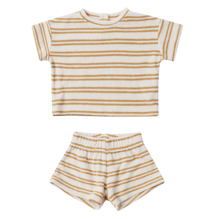 Quincy Mae - Terry Tee and Shorts Set in Honey Stripe