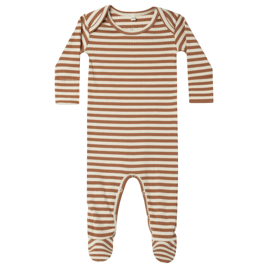 Quincy Mae - Ribbed Baby Footie in Cinnamon Stripes