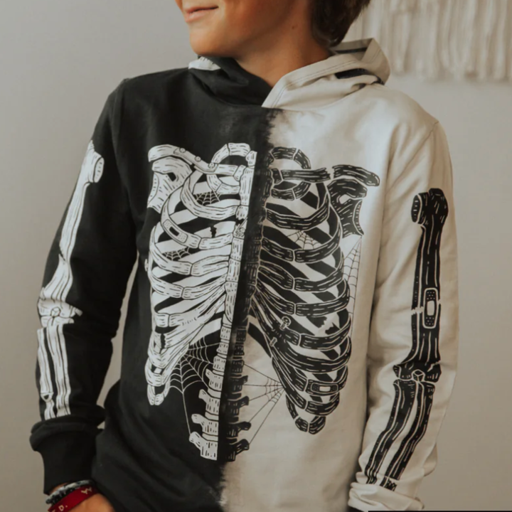 Rags - Two-Tone Kids Skeleton Hoodie in Black/Cream (2 and 3/4)