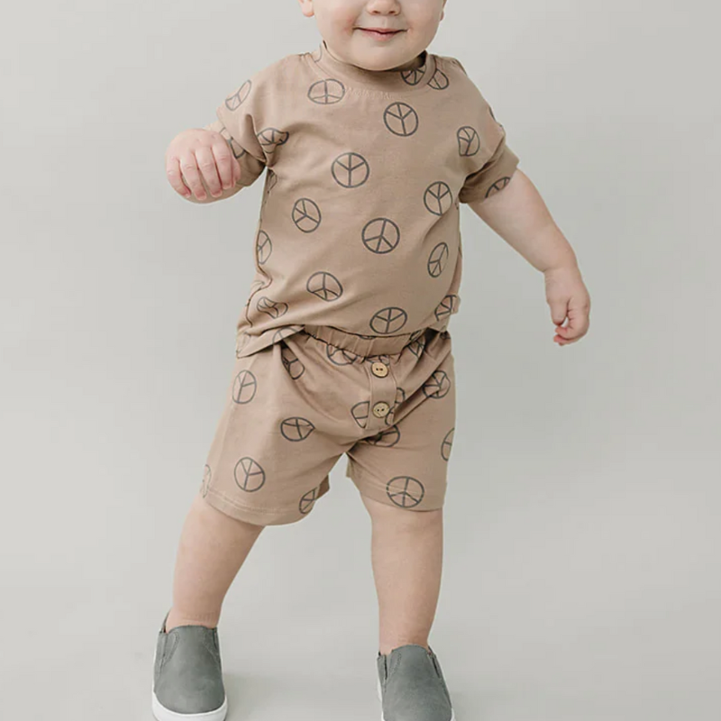 Mebie Baby - Peace Sign Short Set in Sand