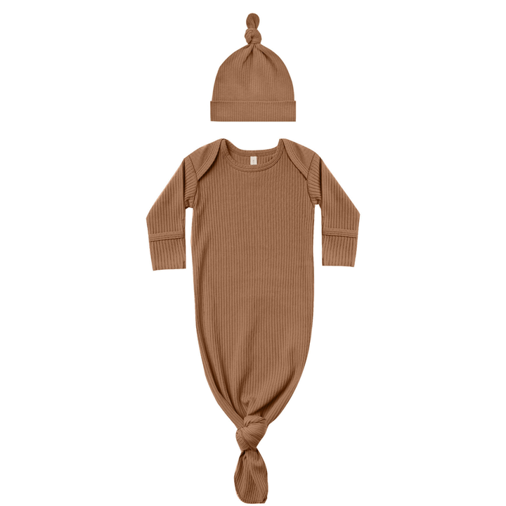 Quincy Mae - Knotted Baby Gown and Hat in Cinnamon