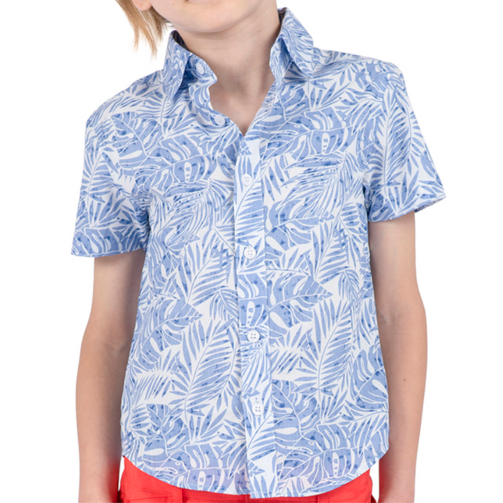 Appaman - Boys Short Sleeve Button Up in Blue Palms