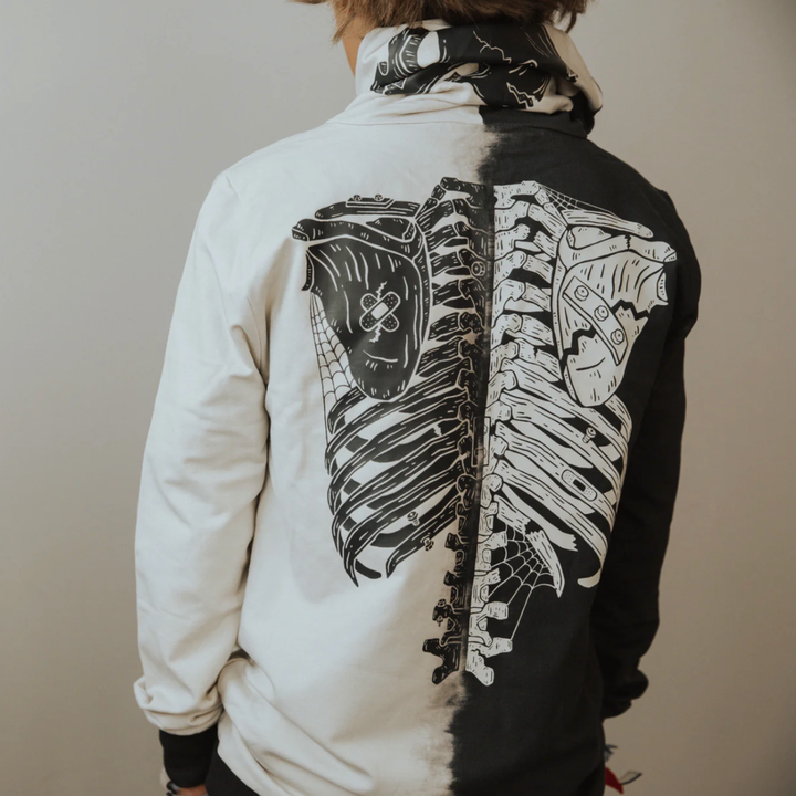 Rags - Two-Tone Kids Skeleton Hoodie in Black/Cream (2 and 3/4)