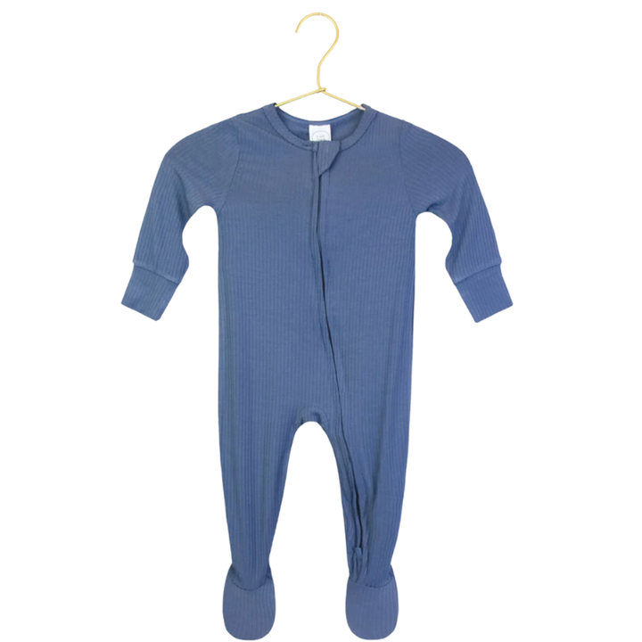 Lou Lou & Co - Harrison Ribbed Zipper Footies in Blue