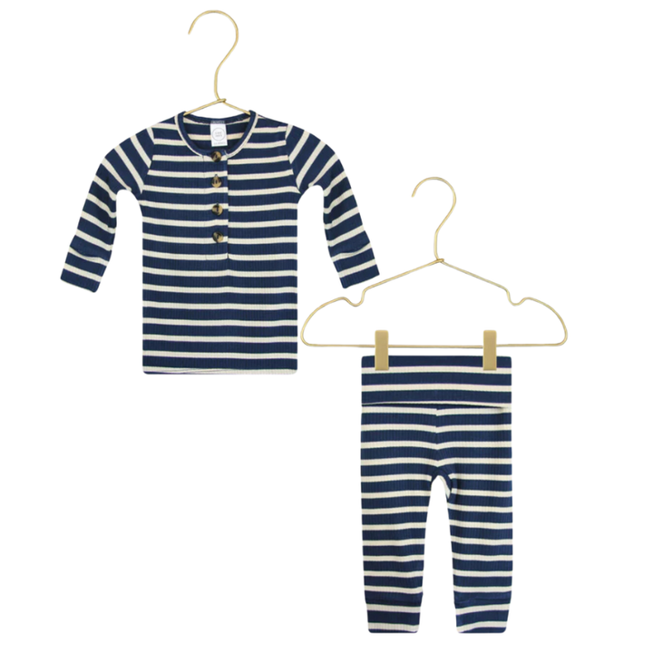 Lou Lou & Co - Infant Jack Ribbed Top + Bottom Set in Navy Stripes