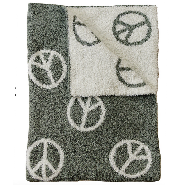 Mebie Baby - Plush Lovey Blanket in Sage Peace Sign 15"x20"