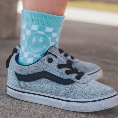 Kickin It Up Socks -  Happy Checkers in Aqua