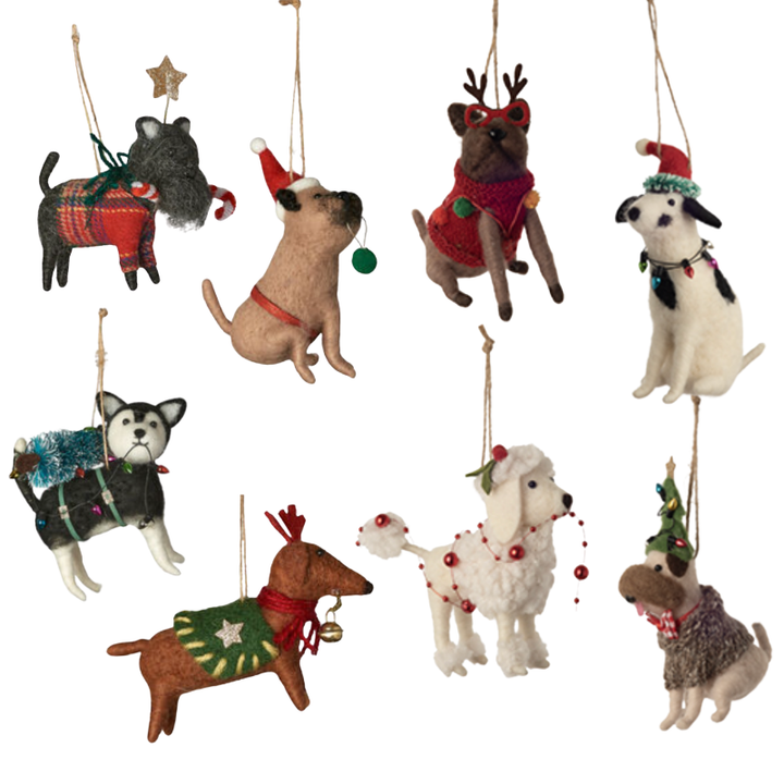 Christmas Dogs Felt Ornaments (8 Styles) - 3.5" - 5.5"