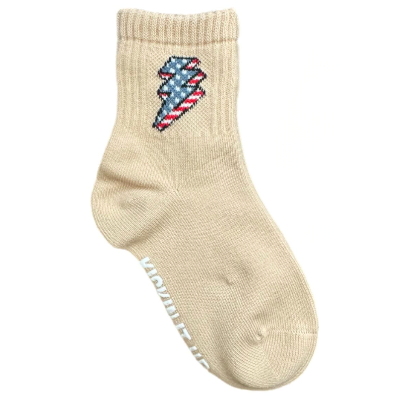 Kickin It Up Socks - Red, White, and Bolt in Tan