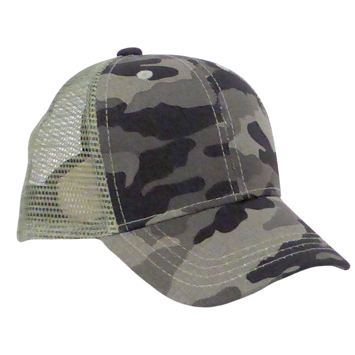 Children's Camo Trucker SnapBack Hat in Grey