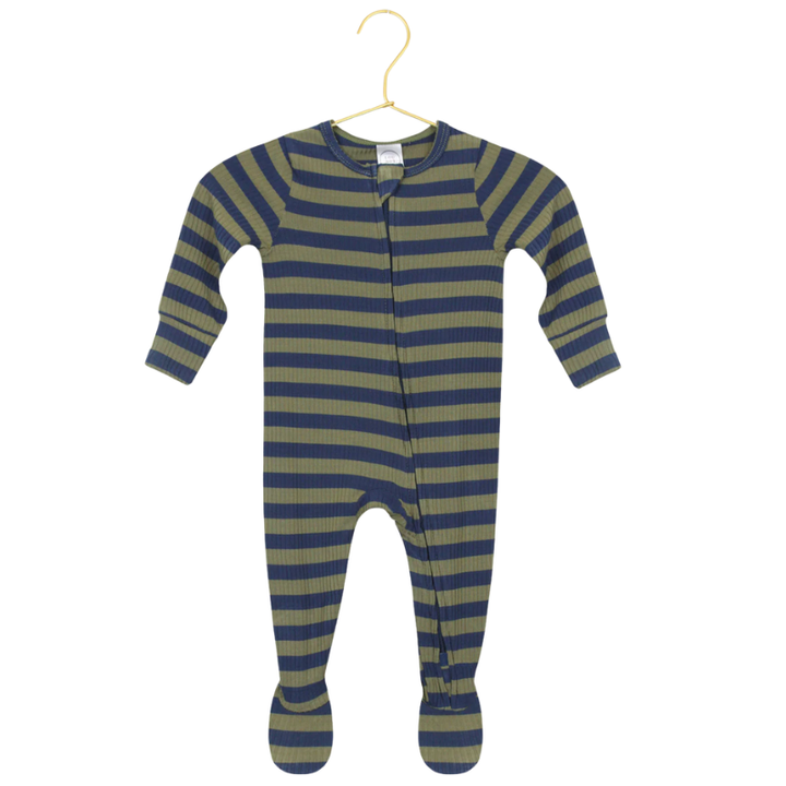 Lou Lou & Co - Rome Zipper Footies in Navy/Green Stripes