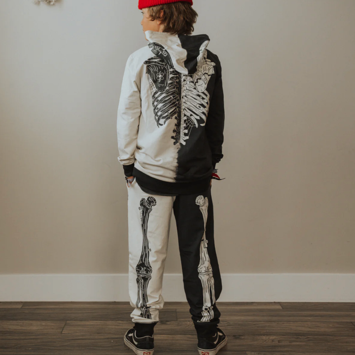 Rags - Two-Tone Kids Skeleton Hoodie in Black/Cream (2 and 3/4)