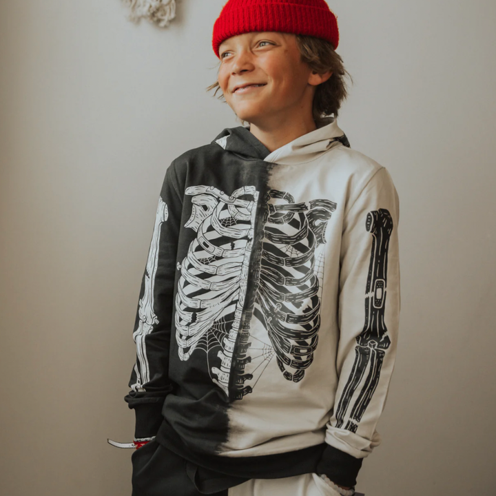 Rags - Two-Tone Kids Skeleton Hoodie in Black/Cream (2 and 3/4)