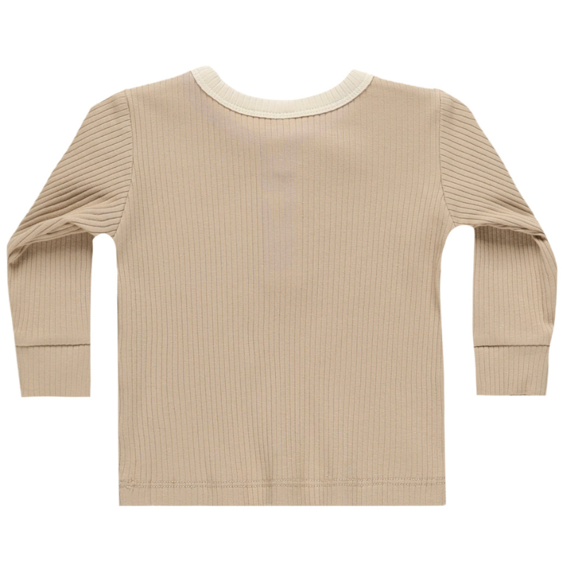 Quincy Mae - Ribbed Henley in Latte