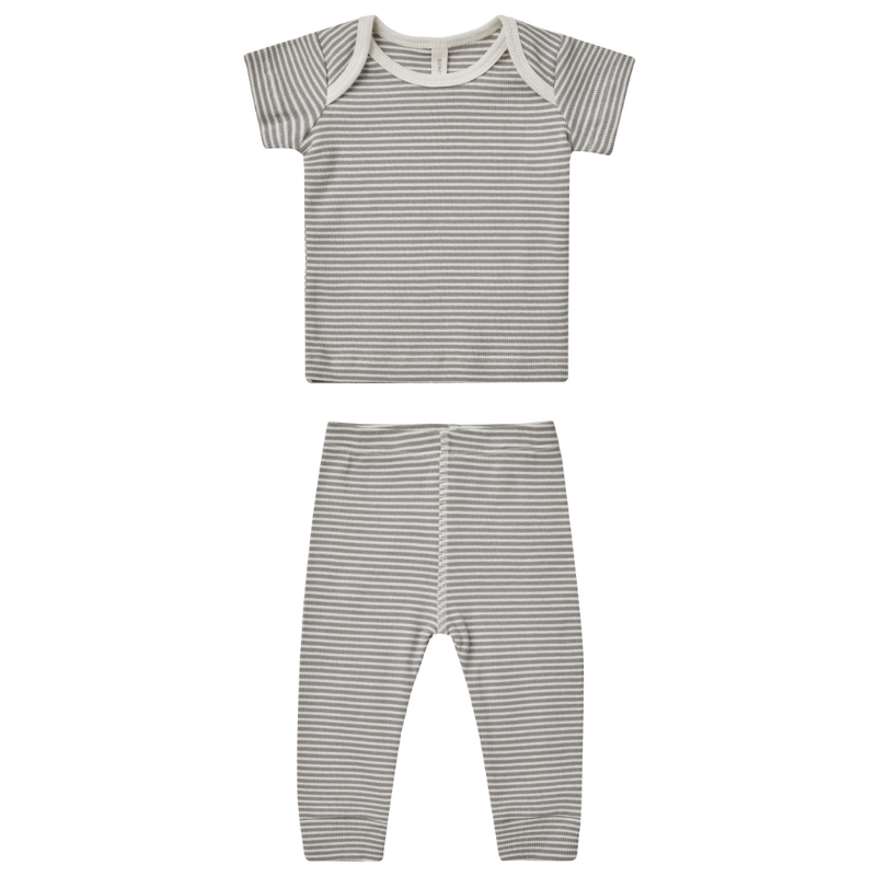 Quincy Mae two piece set in lagoon micro stripe