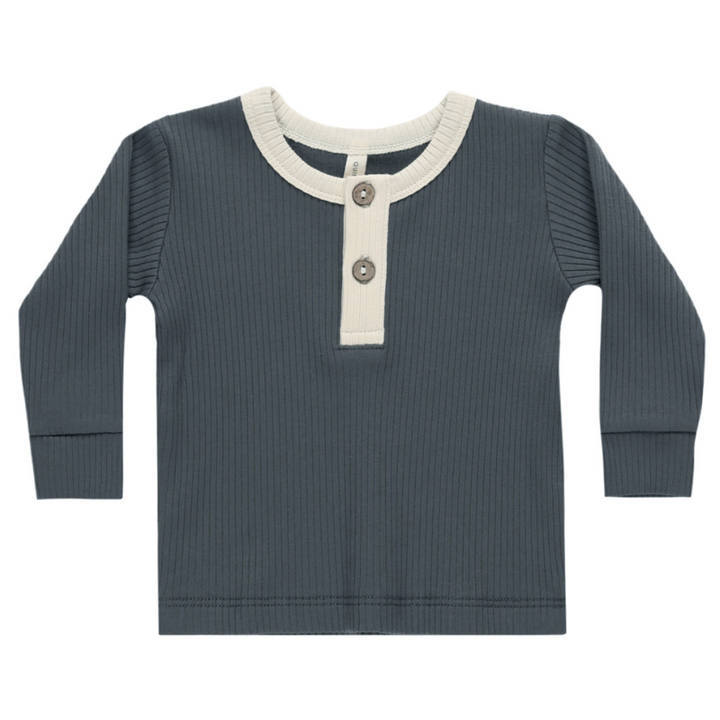 Quincy Mae - Ribbed Henley in Indigo